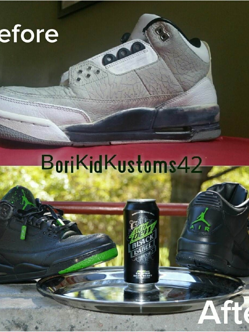 Custom Nike Jordan 3's Men’s Black and Green Low-Top Sneakers - Picture 3 of 14
